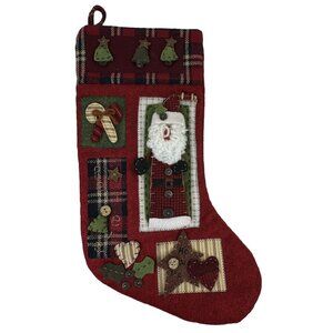Christmas Stocking Santa Red Country Plaid Design Holiday Lined Large 18 inches